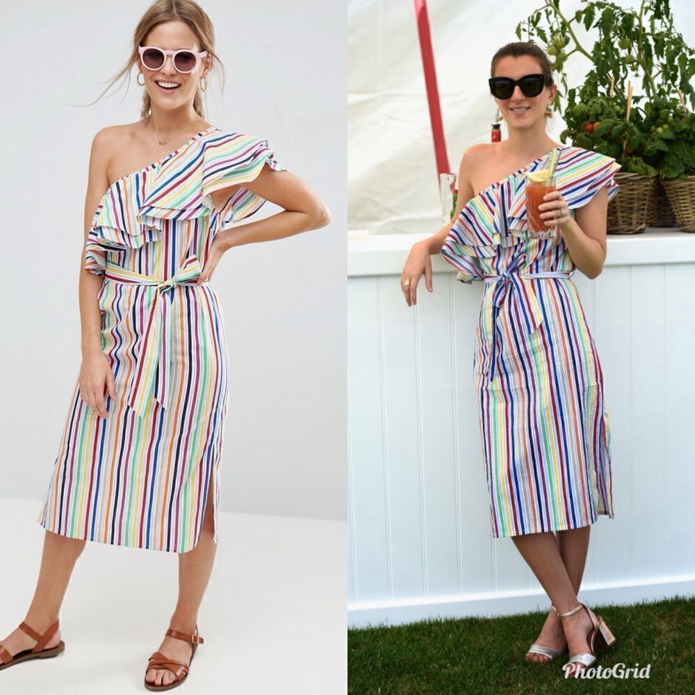 ASOS Rainbow ๐ Stripe One Shoulder Dress - Picture 3 of 9